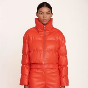 NWT STAUD Cropped Ace Coat Cherry Vegan Leather, Size S